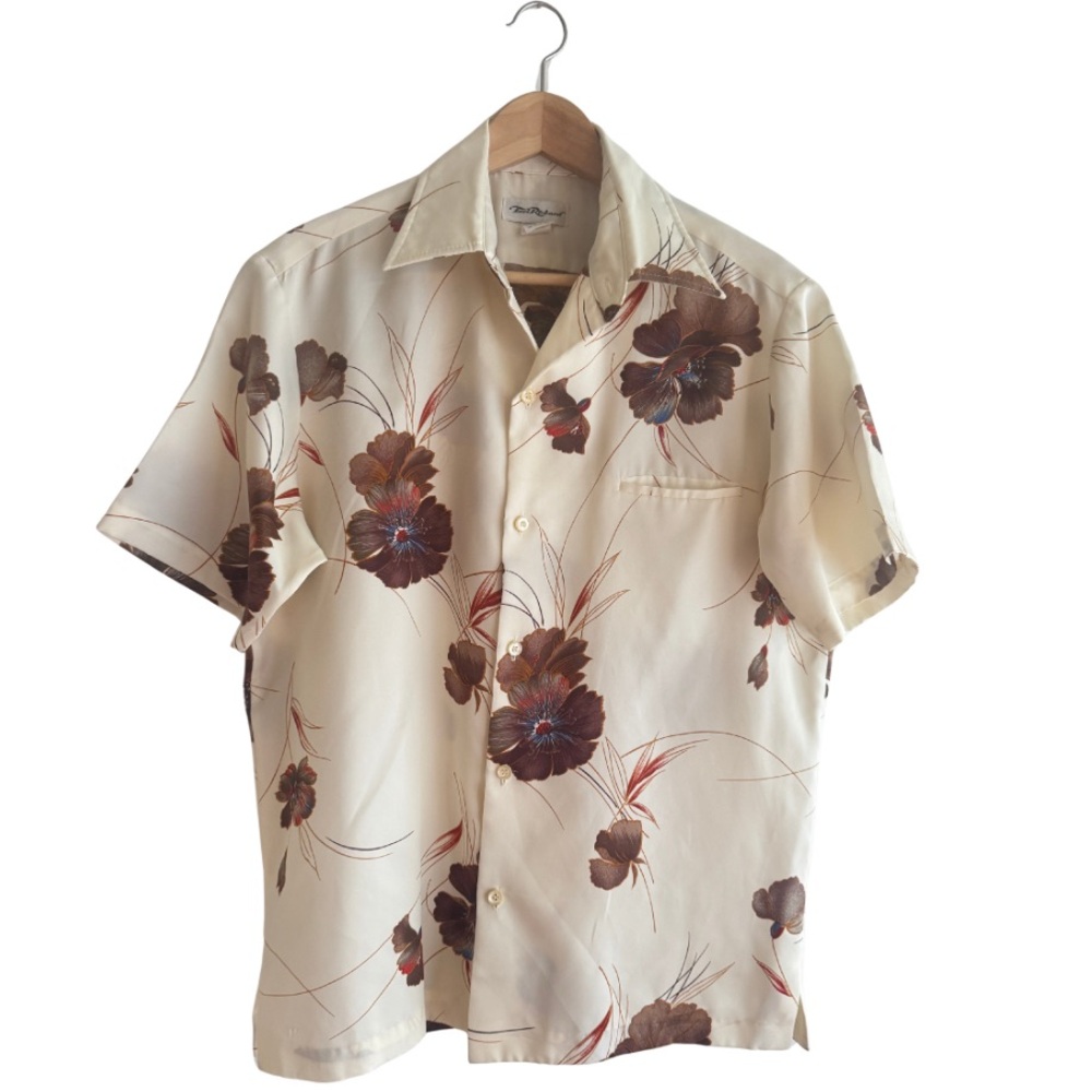 Vintage Tori Richard rare 70s Aloha Shirt brown seventies floral hibiscus